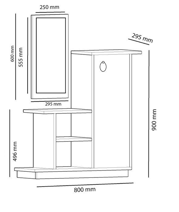 Hanah Home Recibidor Asia Escandinavo Roble y Antracita con Espejo y Almacenamiento 80x90x29.5cm